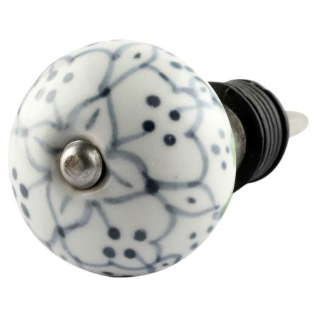 Grey Dotted Ceramic Floral Wine Stopper